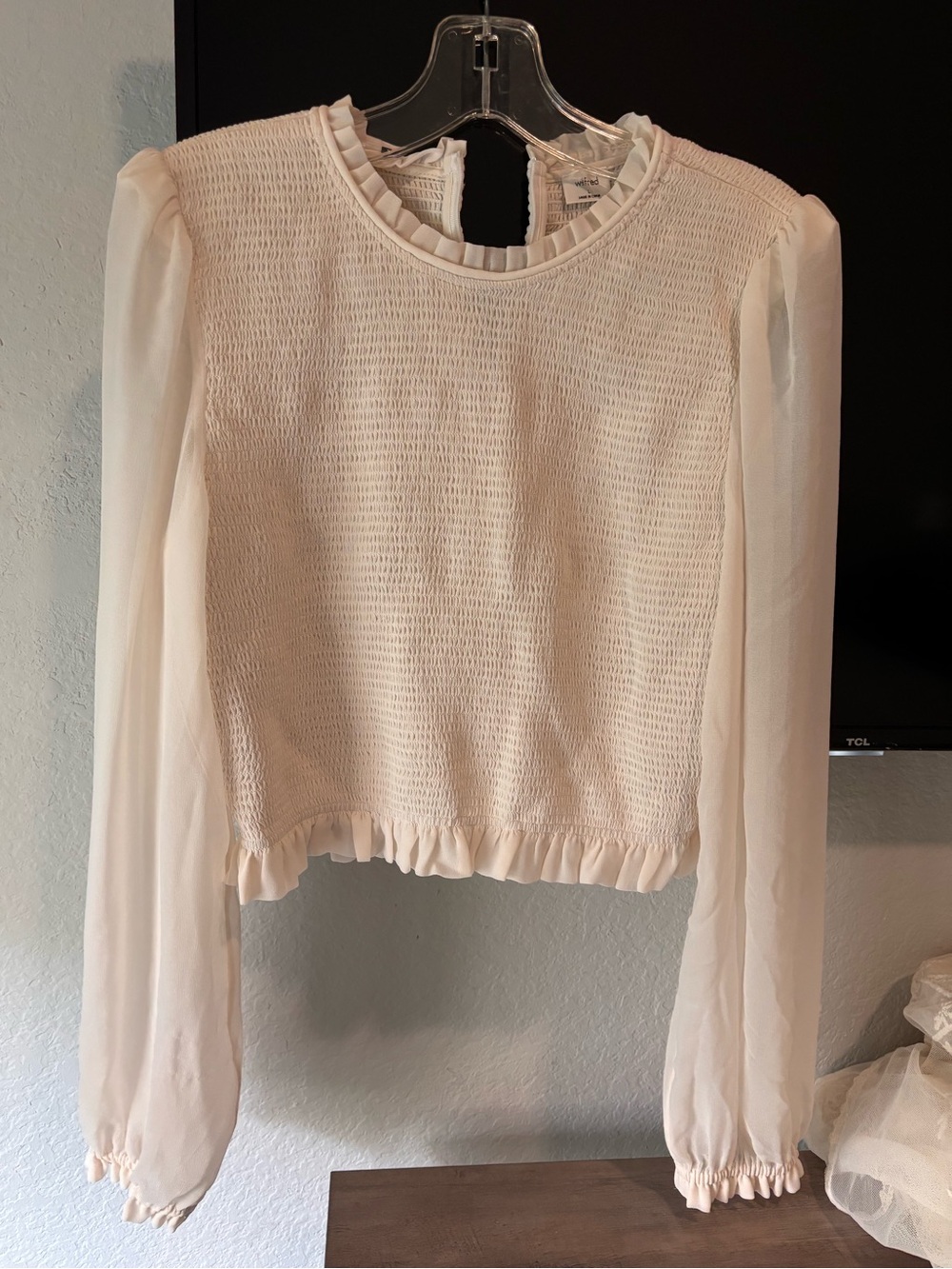 Wilfred Cream Smocked Long-Sleeve Romper Top
